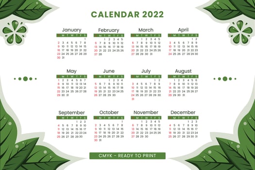 Calendar Template Fresh Green Leaf vector