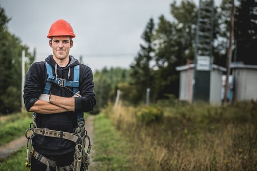 Young man standing with telecommunication Background photo
