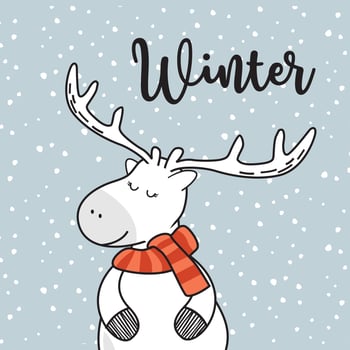 Reindeer Doodle Happy Winter Deer Cartoon vector