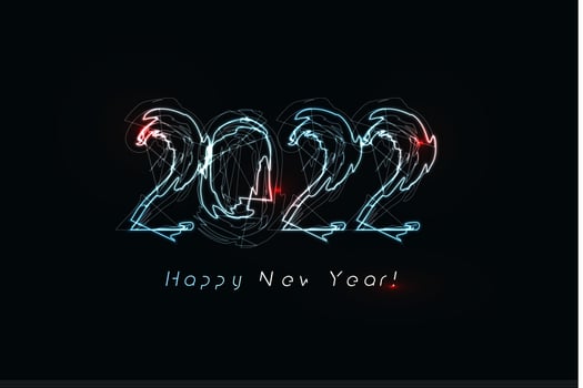 Happy New Year 2022 numbers Realistic blue lightning on black background for brochure, greeting card or calendar cover design template Vector illustration.