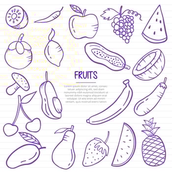 fresh healthy fruits doodle hand drawn with outline style on paper books line vector