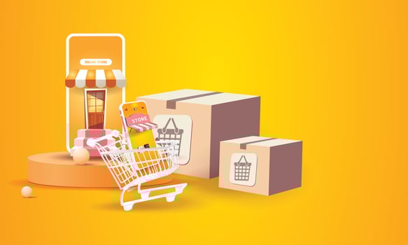 online shopping on phone buy sell business digital  web banner application money advertising payment ecommerce vector illustration search