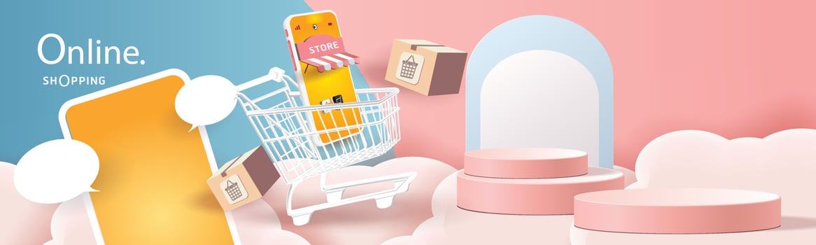 online shopping on phone buy sell business digital  web banner application money advertising payment ecommerce vector illustration search