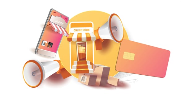 online shopping on phone buy sell business digital  web banner application money advertising payment ecommerce vector illustration search