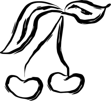 cherry with leaves black and white hand drawing outline vector