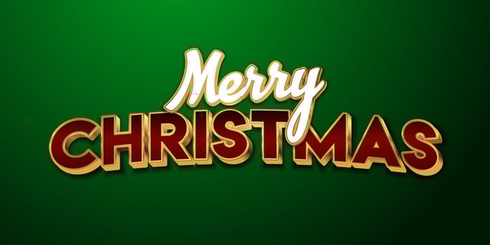 Gold and green merry christmas lettering on green background vector