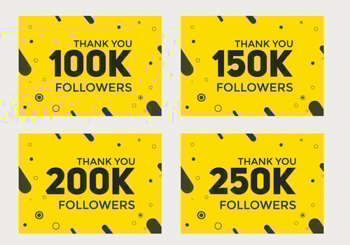 set of thank you followers colorful banner Thank you followers Banners 100k 150k 200k 250k followers social midea banner followers vector