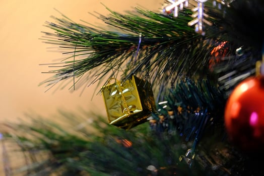 Christmas tree balls decorate the fir tree in the Christmas holidays photo