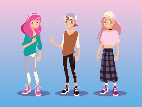 boy girls with fashionable clothes, young culture, vector design