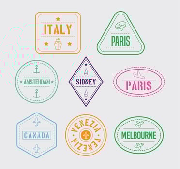 eight international stamps vector