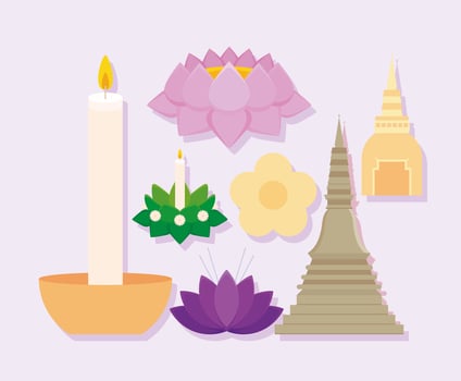 seven loy krathong items vector