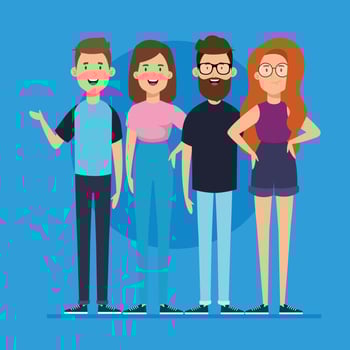 group of young people avatar characters vector
