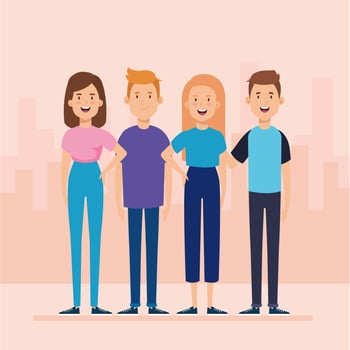 group of young people avatar characters vector