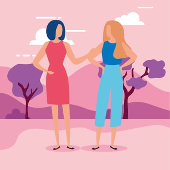 beautiful women in landscape nature vector