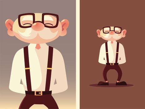 cute old man senior cartoon with glasses and suspenders vector