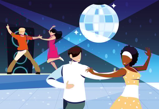 group of people dancing in nightclub, party, dancing club, music and nightlife vector