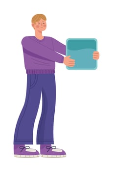 man lifting square blue vector