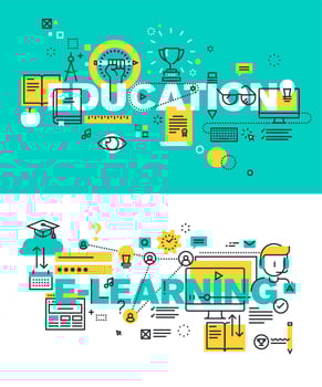 Set of modern vector illustration concepts of words education and e-learning