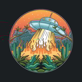 Alien Spacecraft Against Our Planet vector