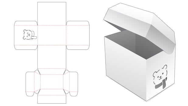 Chest flip packaging box with stenciled Christmas bear die cut template vector