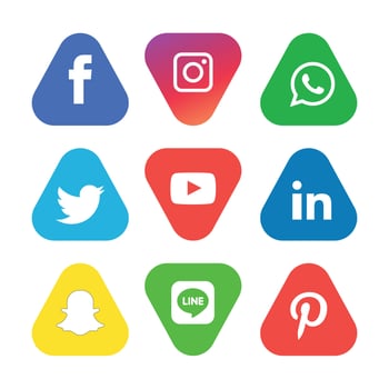 Social Media flat icons technology, network. background  group smiley face sale. Share, Like, Vector illustration Twitter, YouTube, WhatsApp, Snapchat, Facebook, instagram, tiktok, tok