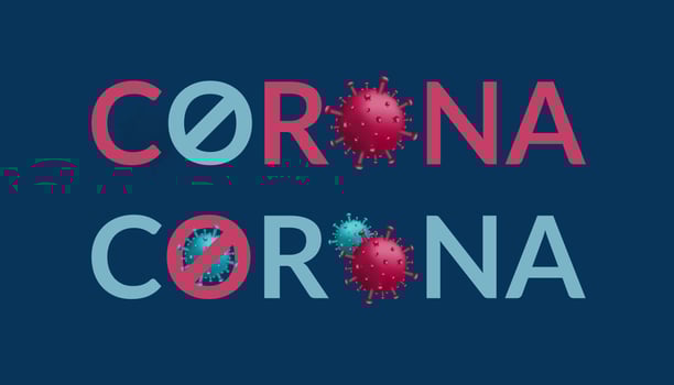Corona Typography and Virus Symbol, Logos with blue background. Corona Virus disease. vector