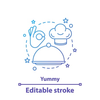 Serving food concept icon. Restaurant. Yummy. Culinary. Catering idea thin line illustration. Meal preparation. Vector isolated outline drawing. Editable stroke