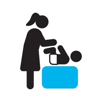 Mother changing diapers silhouette icon. Baby changing table. Isolated vector illustration