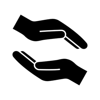 Charity glyph icon. Silhouette symbol. Donation. Islamic zakat. Helping hands. Alms-giving. Negative space. Vector isolated illustration