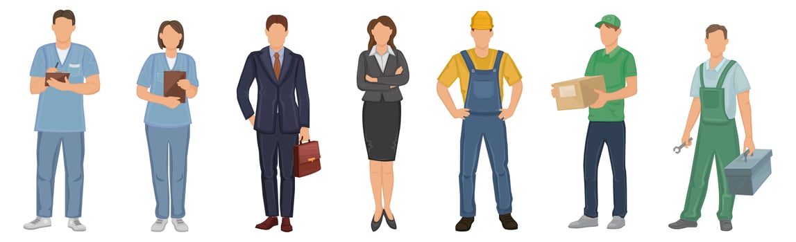 Set of 7 pcs people of different professions on a white background - Vector