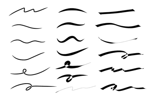 Set of artistic pen brushes. Hand drawn grunge strokes. Doodle design elements. Hand drawn collection set of underline strokes in marker brush doodle style. vector