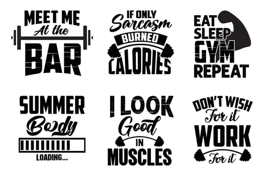Workout and gym t shirt design bundle set vector