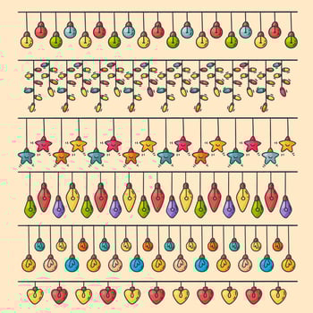 Christmas lights collection handdrawn, vector illustration. Cute cartoon hand drawn style