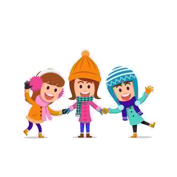 Happy little girls in winter clothes vector