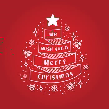 Merry Christmas Ribbon Pine Hand Drawn Xmas Logo Red vector