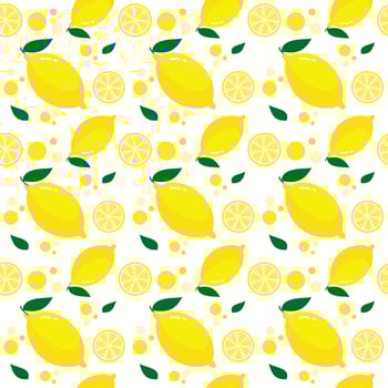 cute lemon seamless pattern fruit vector background illustration. Yellow white green color, whole and sliced lemon summer backdrop in flat design style.