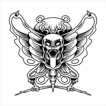 butterfly skull tattoo vector illustration tshirt design