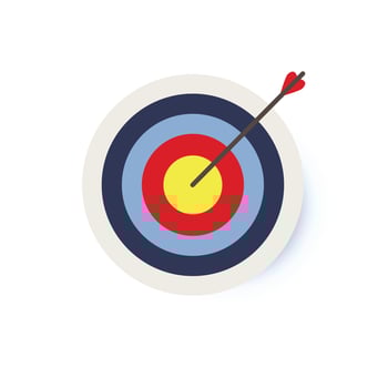 Target with an arrow flat icon concept market goal. Concept target market, audience, group, consumer. Bullseye or goal Isolated sign. vector