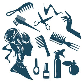 Set of silhouettes of tools for a hairdresser. Vector illustration.