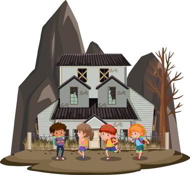 Children at the deserted house vector