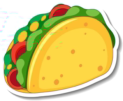Taco with meat and vegetable cartoon sticker vector