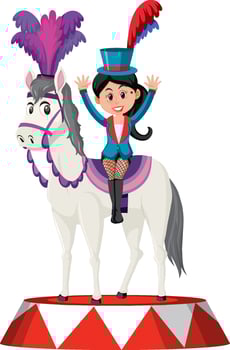 Circus performance with magician girl and horse cartoon character vector