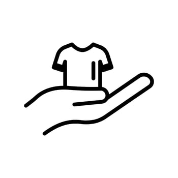 hand line icon with clothes. charity symbol, donation, humanity. Editable stroke. Design template vector
