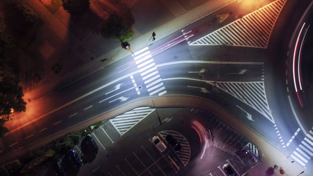 Aerial view of night street in polish town photo