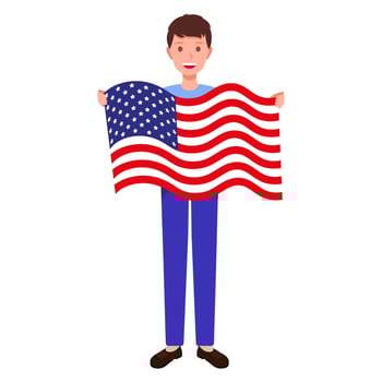 Brunette Men with American flag. vector