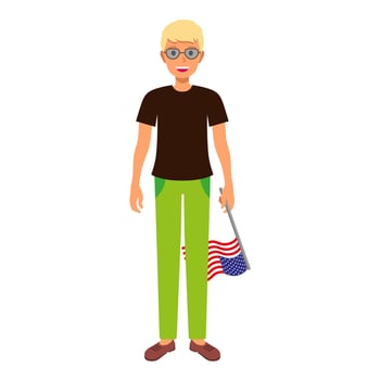 Blond Men with American flag. vector