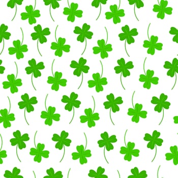Green clover seamless pattern on white background. St. Patrick day symbol. Vector illustration