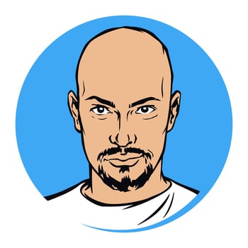 Illustration of a bald man with a beard. Vector. Fashionable brutal alpha male. Mascot for a beauty salon, studio. Modern male image. vector