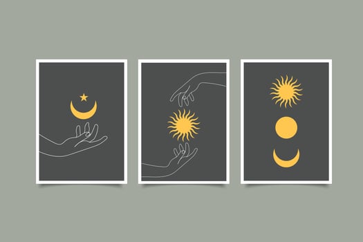 bohemian sun and moon contemporary wall art collection vector