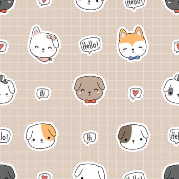 puppy dog head cartoon doodle seamless pattern vector